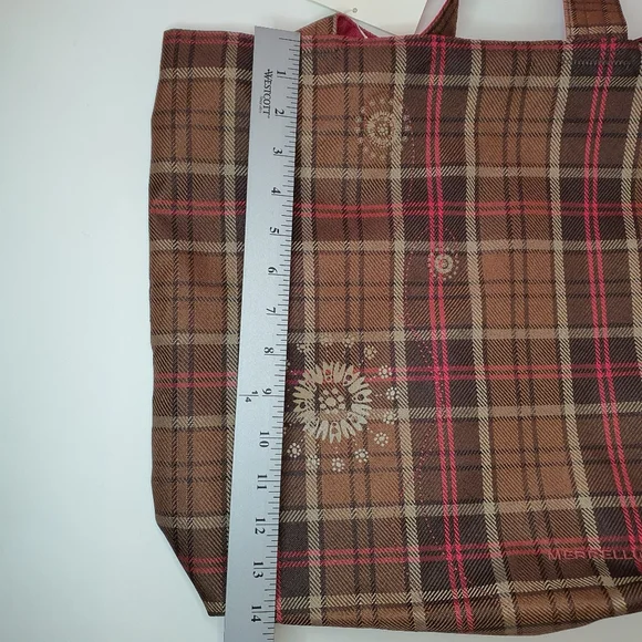 Merrell Large Tote Bag Plaid Brown Reversible tote bag NWT - Picture 7 of 11